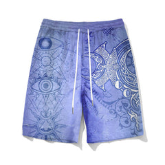 Men's Plus Size Blue Esbat Print T-Shirt Shorts Suit