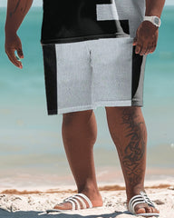 Men's Plus Size Hawaiian Simple Colorblock Polo Shirt Shorts Suit