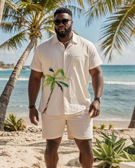 Big & Tall Men's Hawaiian Holiday Coconut Print Pocket Shirt Shorts Suit