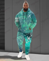 Men's Plus Size Fluorescent Starry Sky Pisces Printed Hoodie Suit