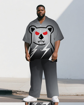 Big and Tall Man's Simple Bear Gradient Effect Casual Short Sleeve Shirt Pants 2-Piece Set