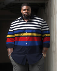 Men's Plus Size Multicolor Stripes Long Sleeve Lapel Shirt