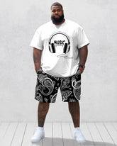 Men's Plus Size Casual Headset Cashew Flower Pattern Printed T-Shirt Shorts Set