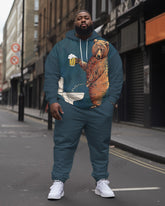 Men's Fun Bear Beer Print Plus Size Hoodie Suit