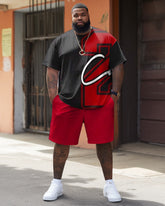 Men's Big and Tall Simple Letter Print T-shirt Shorts Set