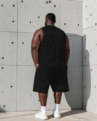 Men's Plus Size Black Football Into The Net Printed Vest Shorts Suit