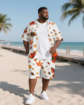 Big Men's Romantic Leaves Hawaiian Style 2-Piece Short Sleeve Shirt Shorts Suit