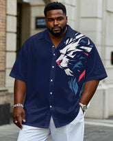 Men's Plus Size Royal Blue Abstract Animal Head Print Short Sleeve Shirt