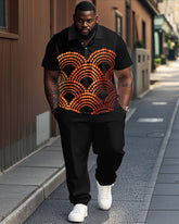 Black Polo Dot Polo Short Sleeve Trousers Suit Men's Plus Size