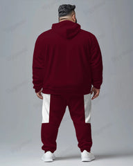 Simple Colorblock Letter Print Men's Big and Tall Hoodie Set