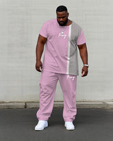 Men's Plus Size Green Card & White-Blue & White-Red-Pink Colorblock King Printed Short Sleeve T-Shirt Pants Suit