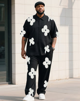 Big Boy Daily Casual Black Simple Print Short Sleeve Shirt Trousers Suit