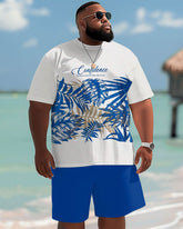 Hawaiian Tropical Leaf Print Big Men's Short Set