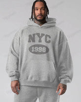 New York 1998 Print Oversized Cotton Hoodie