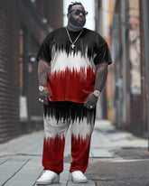 Men's Plus Size Street Casual Sound Wave Color-matched Printed T-shirt Trousers Suit