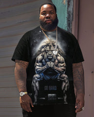 Men's Plus Size Strong Lion Print Short Sleeve T-Shirt and Shorts Set