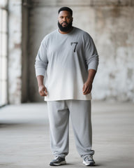Big & Tall Men's Gray Gradient Number 7 Printed Long Sleeve T-Shirt Pants Suit