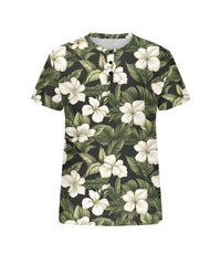 Men's Plus Size Hawaiian Floral Print Henry Collar Button Short Sleeve Tee