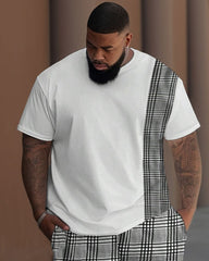 Men's Big and Tall Casual Colorblock Plaid T-shirt Trousers Set