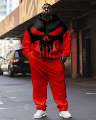 Big & Tall Men's Tracksuit Skull Colorblock Hoodie and Sweatpants Set