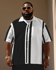 Big Men's Casual Simple Print Pocket Short Sleeve Shirt Shorts Set