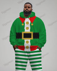 Men's Funny Cartoon Striped Print Big & Tall Hoodie Set