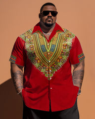 Big Men's Ethnic Pattern Short Sleeve Shirt And Shorts Set