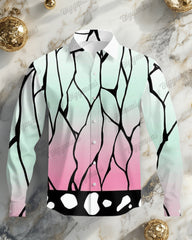 Plus Size Men's Shinobu Kimono Print Lapel Long Sleeve Shirt