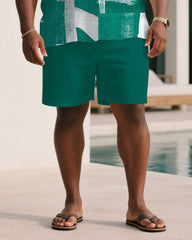 Men's Plus Size Green Brush Graffiti Art Short Sleeve Shirt Shorts Suit