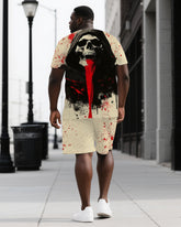 Die Bold Live Bolder Men's Skeleton Black Print Big & Tall Short Sleeve T-shirt Shorts Casual Set