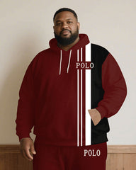 Big & Tall Men Fall/Winter Joker Casual Red & Black & White Color Matching Chest Polo Small Label Printed Hoodie Suit