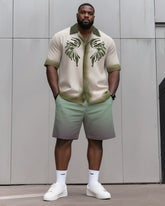 Big & Tall Men's Daily Leisure. Artistic Gradient Creative Print Shirt Shorts Suit