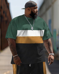 Men's Simple Colorblock Print Large Suit