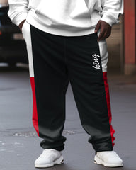 Men's Street Fashion Colorblock Alphabet Print Plus Size Hoodie Suit