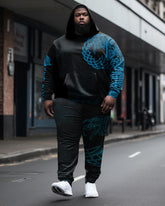 Men's Big & Tall Retro Viking Dragon Element Long-Sleeved Hoodie And Sweatpants Set