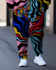 Men's Large Size Line Color Hoodie Set of Two