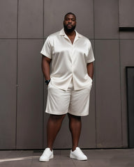 Big & Tall Men's Solid Color Acetate Satin Short Sleeve Shirt Shorts Suit