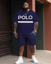 Men's Plus Size Business POLO Striped Color Block Casual Walker Short Sleeve Shorts Set