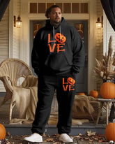 Mens Halloween Pumpkin Simple Alphabet Print Plus Size Hoodie Suit