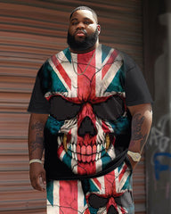 Street Flag And Skull Print Large Men's Plus Size Set