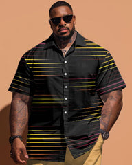 Big Guy Simple Stripe Print Short-sleeved Shirt and Shorts Set