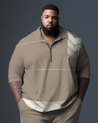 Men's Plus Size Geometric Graphic Zipper Polo Shirt and Trousers Set
