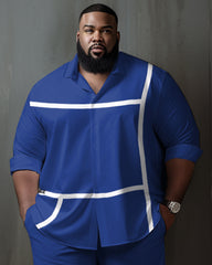 Plus Size Men's Blue Stripe Gradient Long Sleeve Walking Suit