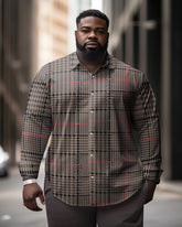 Men's Plus Size Ethnic Style Fine Check Lapel Long Sleeve Shirt