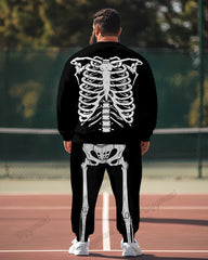 Front And Back Human Skull Print Big Men's Sweatshirt Two-Piece Set