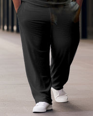 Men's Plus Size Tiger Zip Up Polo Shirt & Pants Two Piece Set