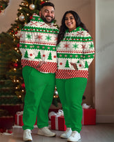 Couple Fashion Casual Plus Size Christmas Geometric Snowflake Print Hoodie Suit