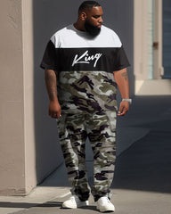 Street Camouflage Color Block KING Letter Print Large Men's Suit