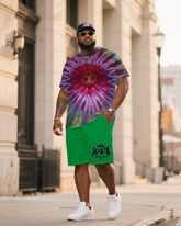 Men's Plus Size Warrior Outbreak Tie-Dye Crewneck T-Shirt Shorts Suit