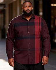 Big & Tall Men's Wine Red Gradient Check Print Long Sleeve Shirt